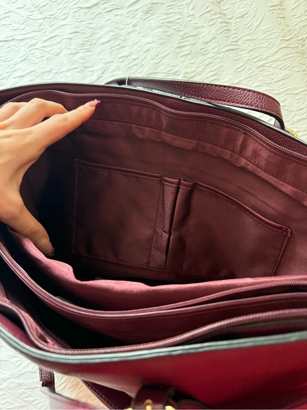 Kenoor Burgundy Faux Leather Laptop Tote Bag / Work Purse New with Tags